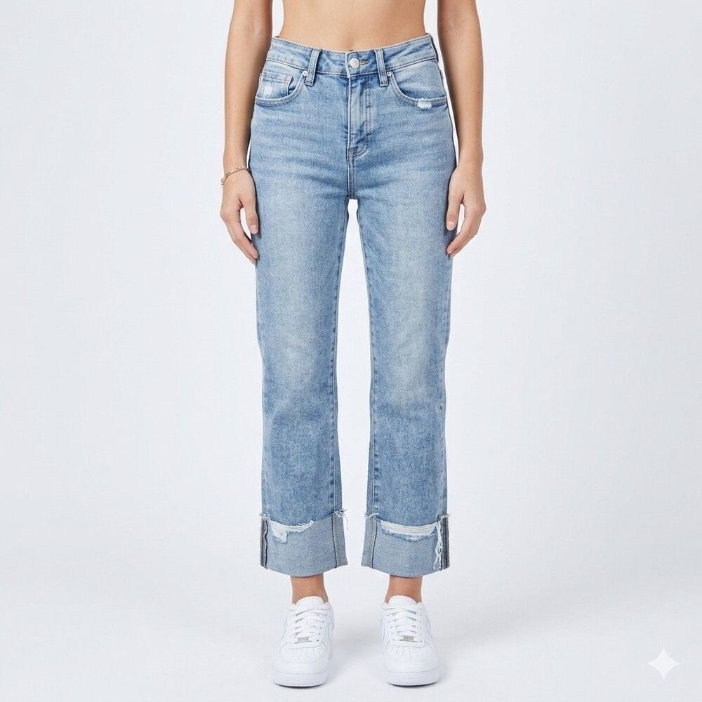 Risen Blue Jeans Women's 5/27x28 Light Washed Distressed Denim Rolled Cuff NWT